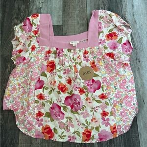 BiBi Floral Blouse with Pink and Red Accents